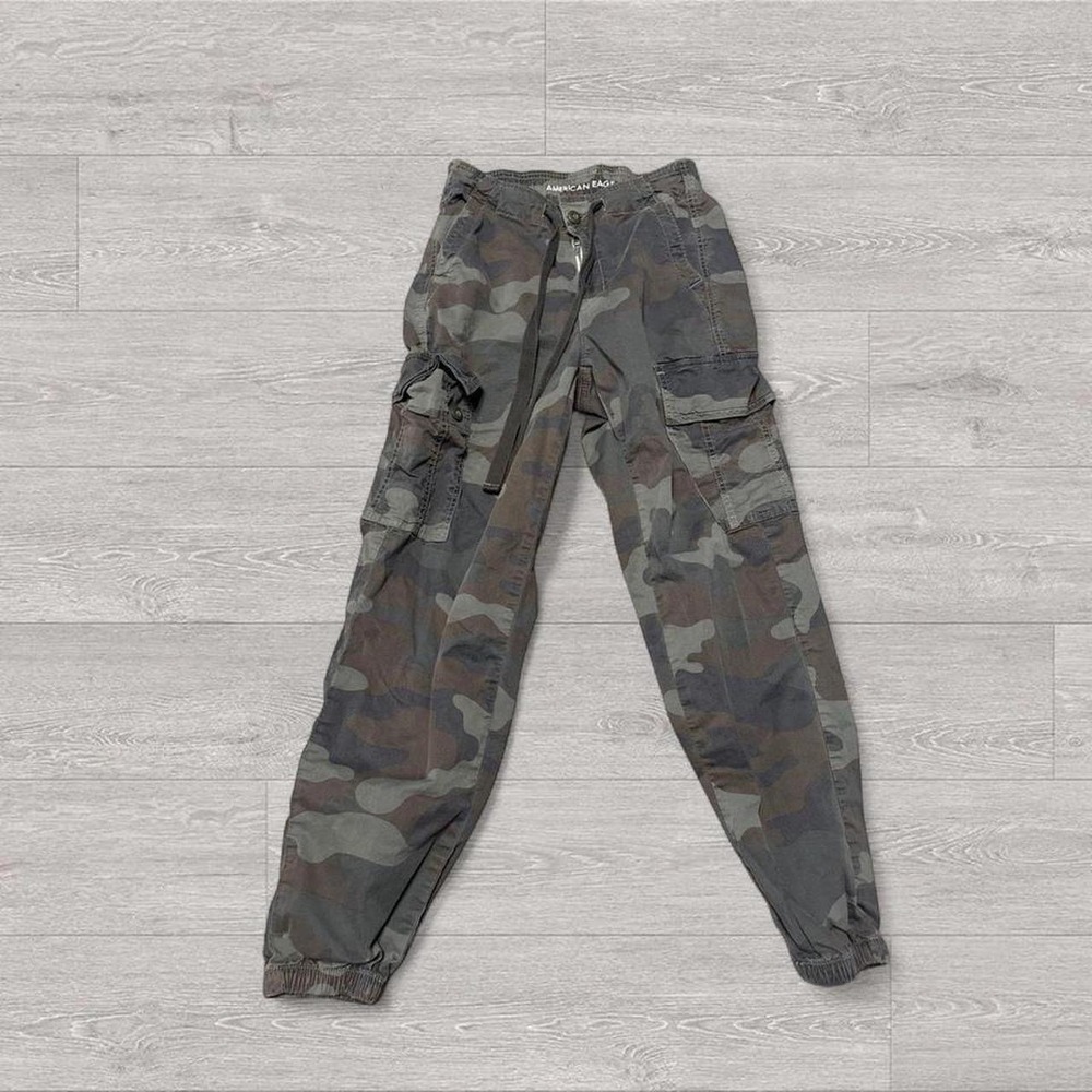 American Eagle Cargo Joggers Womens 0‎ Green Camo Drawstring Utility Pants